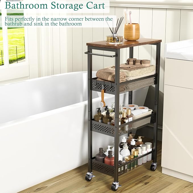 Slim Storage Cart 4 Tier Fruit and Vegetable Baskets - Image 2