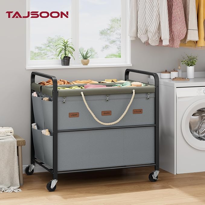 Tajsoon 350L Extra Large Laundry Cart 6 Section, Heavy Duty Laundry Sorter - Image 2
