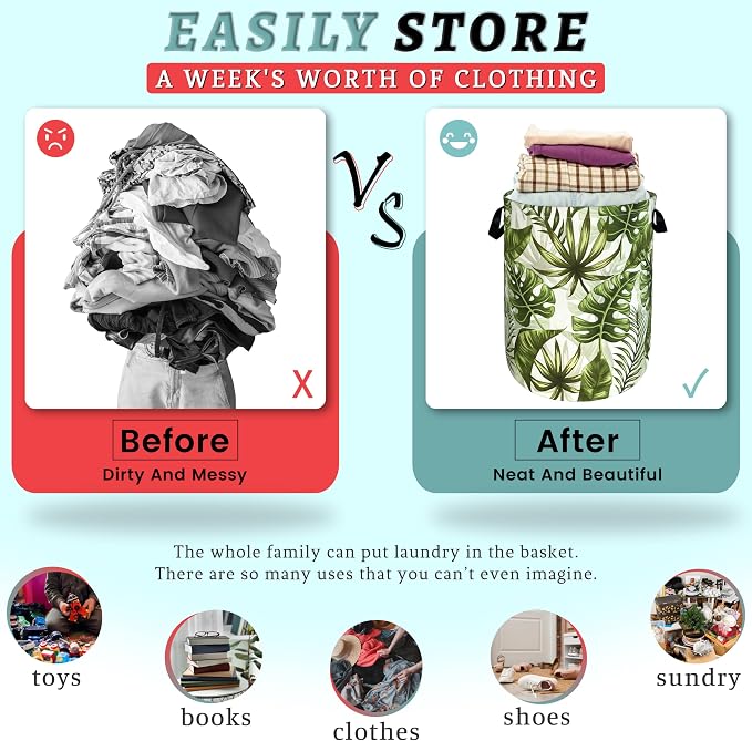Tropical Leaves Laundry Basket Hawaii Foldable Funny Laundry Hamper Oxford - Image 3