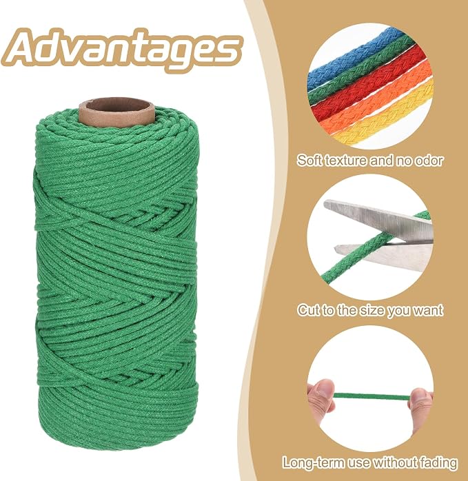 Rebower Macrame Cord 4mm x 109 Yard, Natural Cotton Macrame Rope Twisted - Image 3