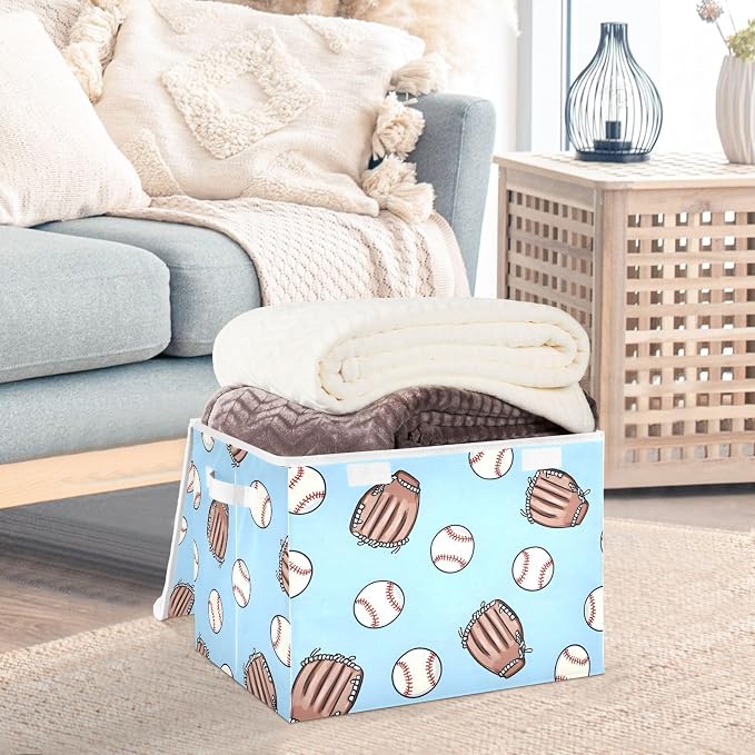 Storage Bin with Lid Baseball Gloves Pattern Storage Box Basket Large - Image 5