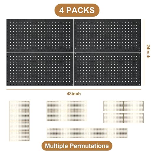 4 Packs 24"x12" Pegboard Wall Organizer, Metal Pegboard Panels Tool Organizer - Image 3