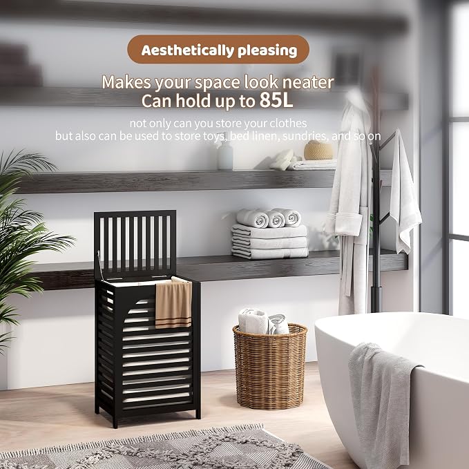 FILWH Laundry Hamper with Lid Large Bamboo Laundry Bin Basket 85L Clothes - Image 5