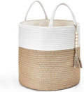 Mkono Woven Storage Basket Decorative Rope Basket Wooden Bead Decoration by Mkono
