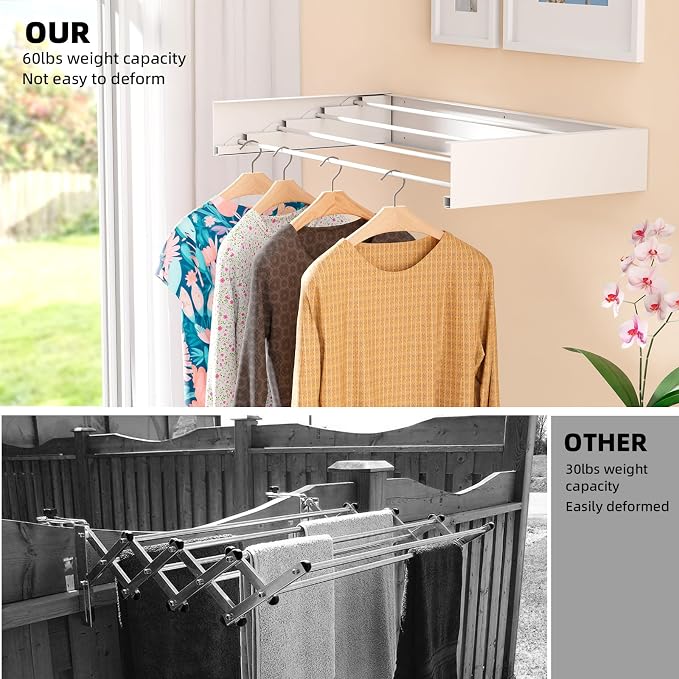 Wall Mounted Drying Rack for Small Space, 23.6" Foldable Collapsible Laundry - Image 6