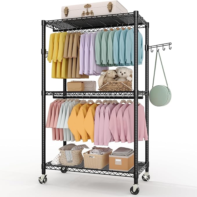 Rolling Clothes Rack, Portable Wire Rack by GarveeHome