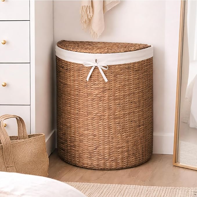 Best Choice Products Half Moon Laundry Hamper w/Lid, Woven Half Round Laundry - Image 7