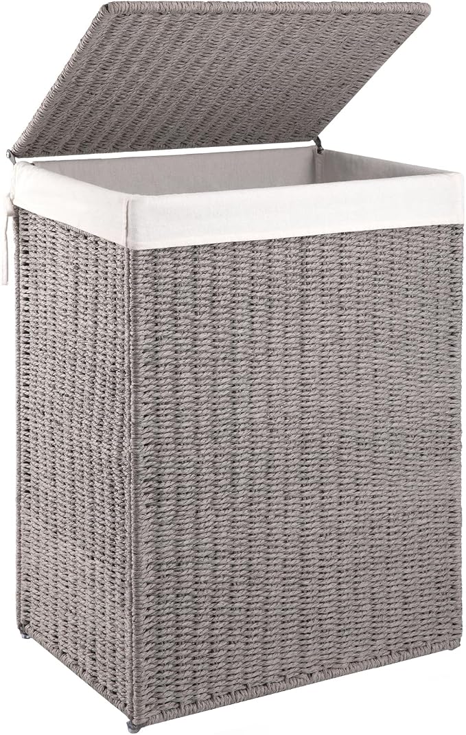 OIAHOMY Laundry Hamper with Lid, 23.8 Gal Wicker Hamper with Removable Liner by MasterofSpaceOptimization