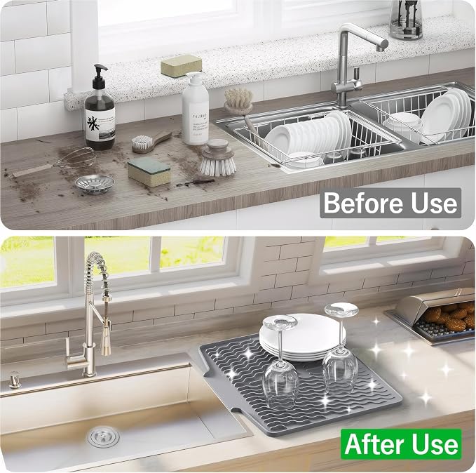 Silicone Dish Drying Mat for kitchen Countertop, Heat Resistant Mats, Dish - Image 4