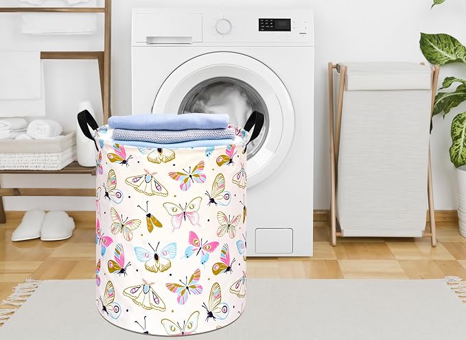 KUNRO Round Spring Butterfly Laundry Gift Basket Storage Hamper, Clothes - Image 5