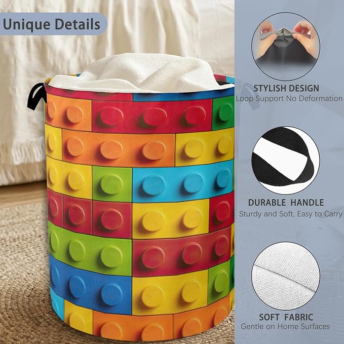 Colorful Building Blocks Laundry Hamper, Dirty Clothes Laundry Basket - Image 3