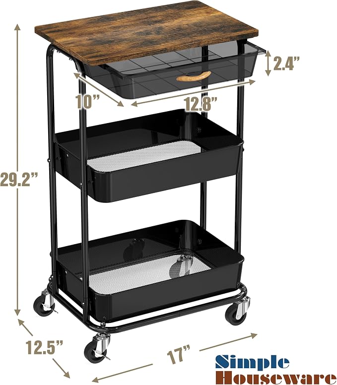 Simple Houseware 3-Tier Rolling Utility Cart - Image 7