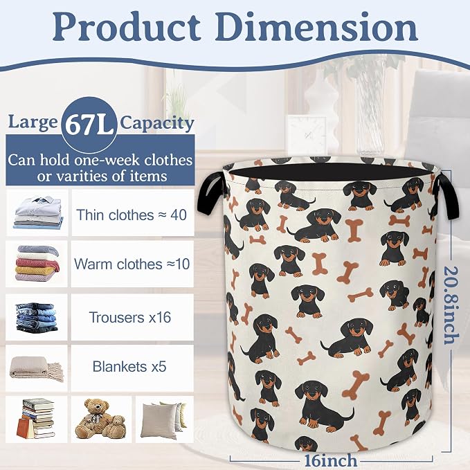 Cute Dachshund Laundry Basket, Foldable Oxford Cloth Bone Laundry Hamper - Image 2