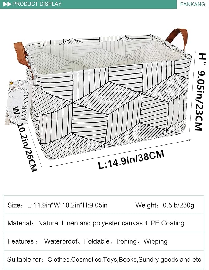FANKANG Storage Basket, Nursery Hamper Canvas Laundry Basket Foldable - Image 2