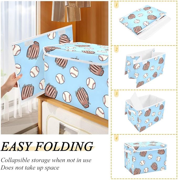 Storage Bin with Lid Baseball Gloves Pattern Storage Box Basket Large - Image 4