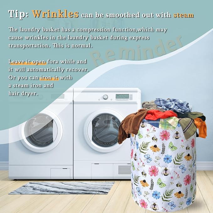 Cute Bee Floral Flowers Laundry Basket Foldable - Image 6