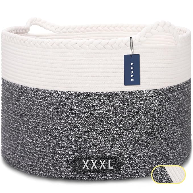 COMSE Extra Large Blanket Basket, Woven Laundry Basket, 21.7”x 13.8”, Nursery by COMSE