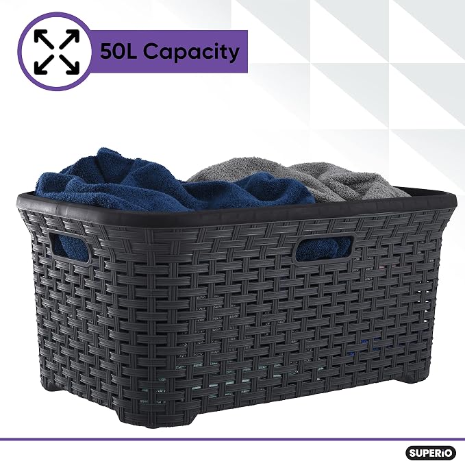 Superio Laundry Basket Wicker Style Storage Hamper Basket - Image 3
