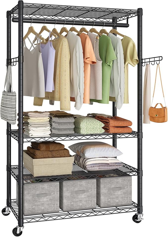 SONGMICS Heavy-Duty Rolling Clothes Rack, Garment Rack, Portable Closet on by SONGMICSbySONGMICSHOME