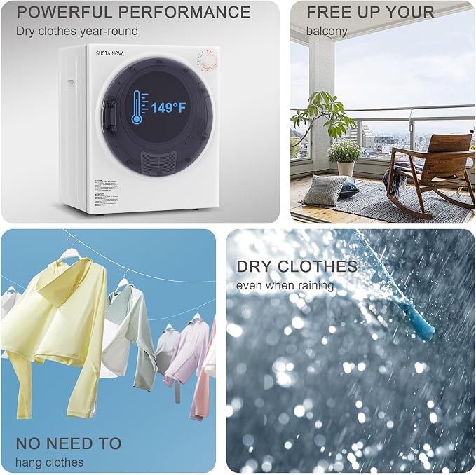 Elevon 2.6 cu.ft Portable Laundry Dryer, 800W Electric Clothes Dryer - Image 6