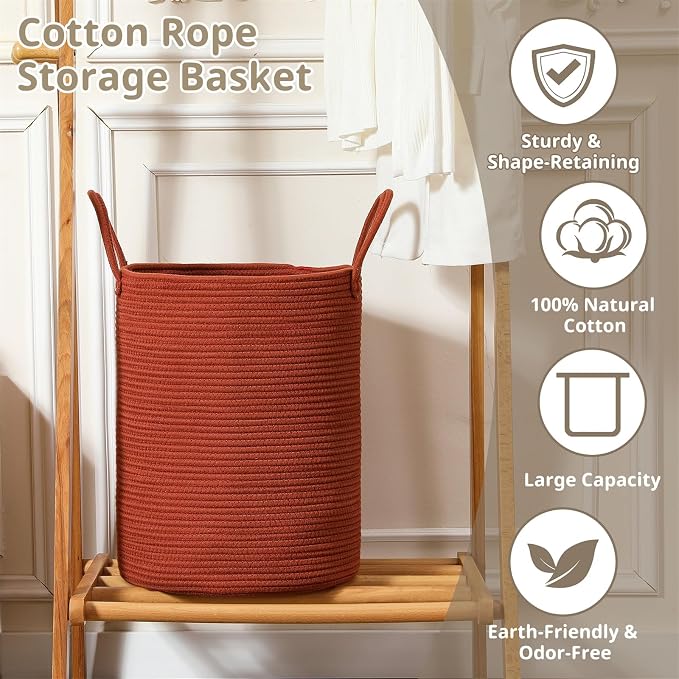 40L Woven Laundry Basket Hamper, 100% Natural Cotton Rope, Handwoven & Durable - Image 3