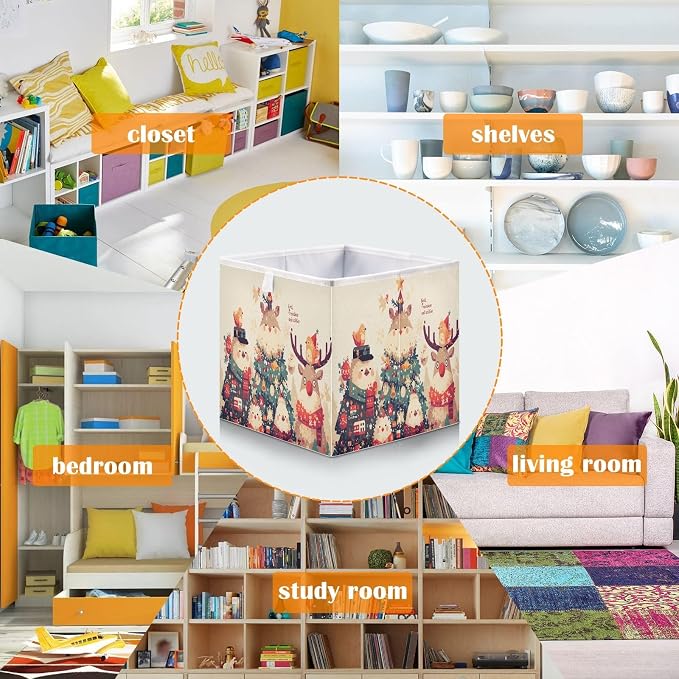 senya Large Storage Bins Tile Deer Christmas Collapsible Foldable Storage Cubes - Image 6