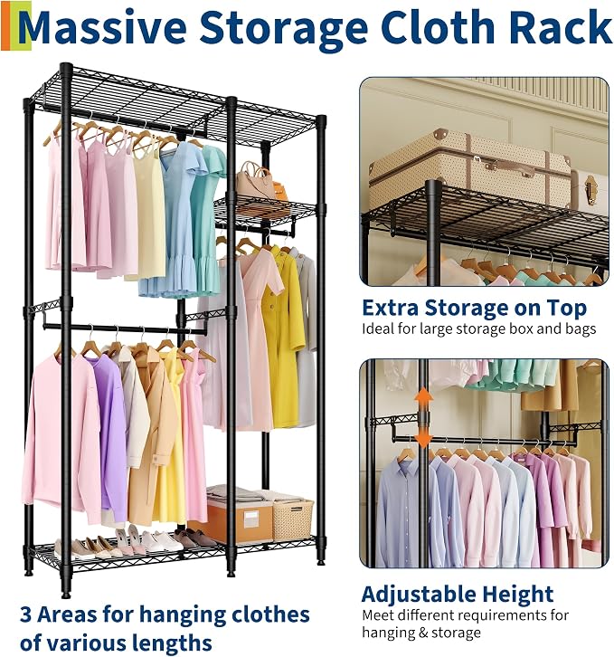 Freestanding Clothes Rack for Hanging Clothes, Heavy Duty Garment Rack Loads - Image 4