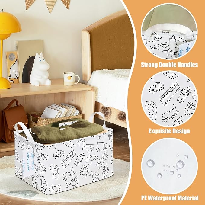 LANGYASHAN Rectangular Storage Bin Collapse Canvas Fabric Cartoon Storage Basket - Image 3
