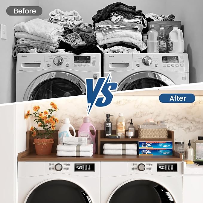 Washer Dryer Countertop with Open Storage Shelf & Raised Edge Guard, Laundry - Image 4