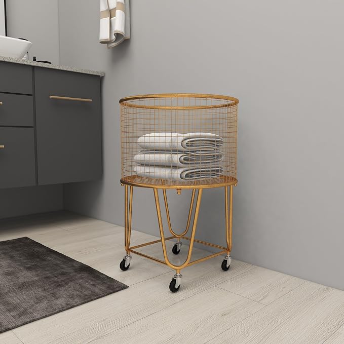 Deco 79 Metal Storage Cart Deep Set Metal Mesh Laundry Basket - Image 9