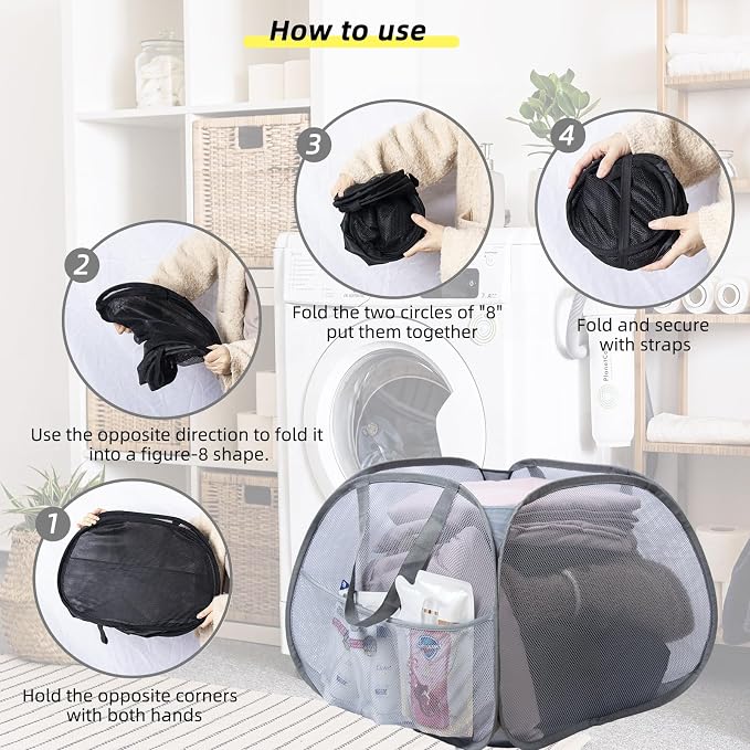 Collapsible Laundry Basket, 90L Foldable Pop Up Laundry Hamper - Image 7
