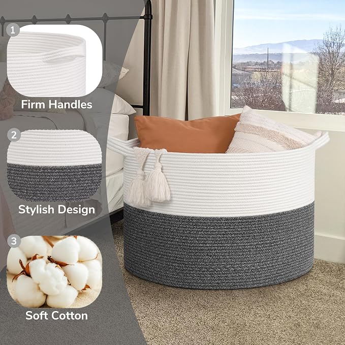 Goodpick 115L Extra Large Blanket Basket, Soft Cotton Rope Storage Basket - Image 5