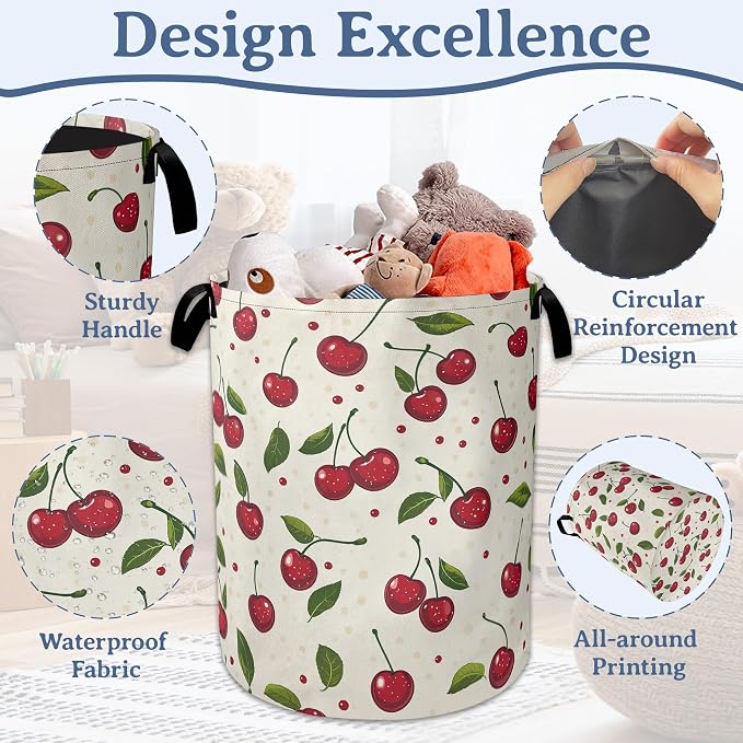 Cute Cherry Laundry Basket, Foldable Oxford Cloth Laundry Hamper - Image 4