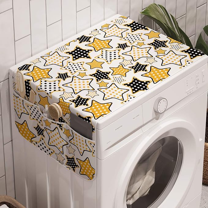 Ambesonne Yellow Washing Machine Organizer, Anti-slip Fabric Cover by Ambesonne