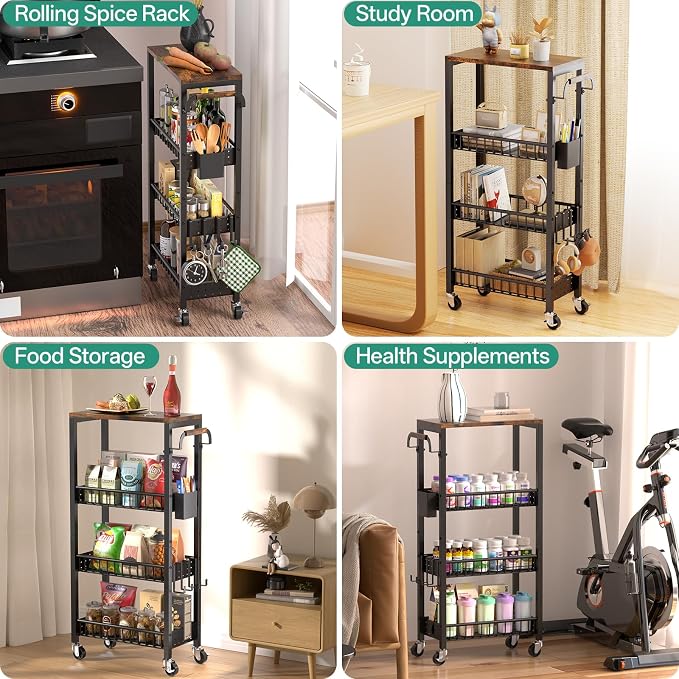 Slim Rolling Storage Cart, 4 Tier Small Organizer Cart - Image 8