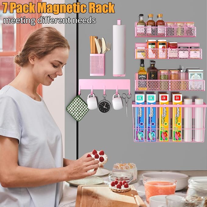 Magnetic Spice Rack for Refrigerator, 7 Pack Metal Magnetic Shelf, Moveable - Image 6
