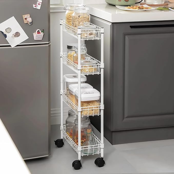 NSF white 4-layer storage rack, refrigerator crevice rack, washing machine - Image 6