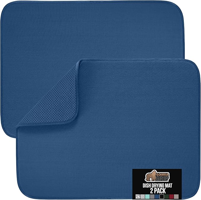 GORILLA GRIP Ultra Water Absorbent Microfiber Dish Drying Mat 2 Pack, Quick Dry by GorillaGrip