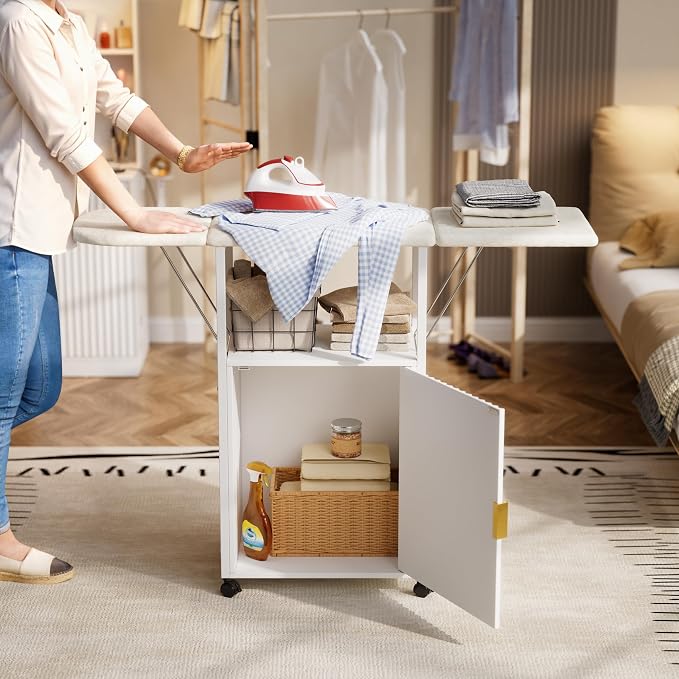 Rolling Ironing Board with Storage Cabinet, Folding Ironing Board with - Image 8