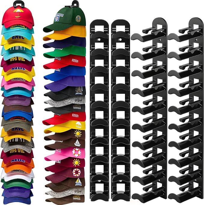 4 Pack Hat Organizer Hat Hook for Wall, Hold up to 40 Hats, Hat Holder by Hatisan