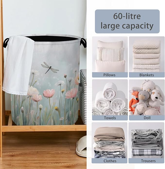 Dragonfly Laundry Hamper, Dandelion Flower Dirty Clothes Laundry Basket - Image 6