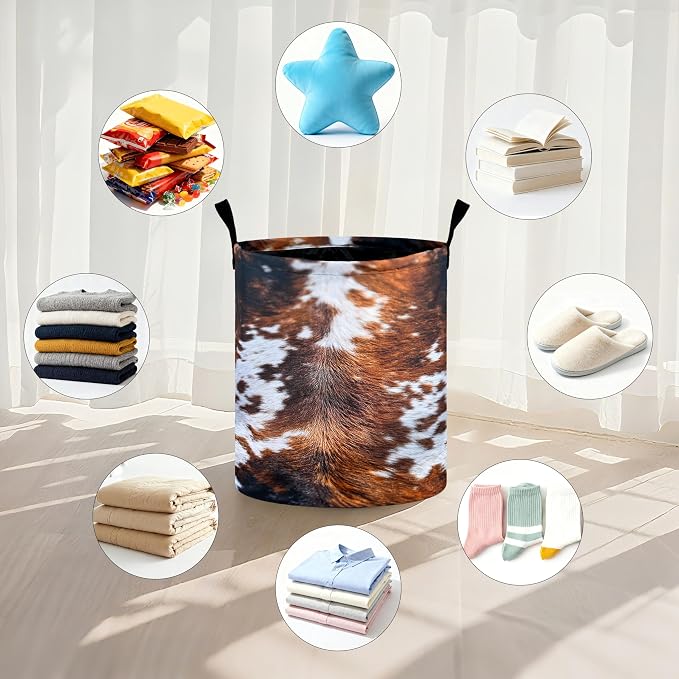 Cow Fur Laundry Basket Storage Bin Foldable Laundry Hamper Clothes Storage - Image 5