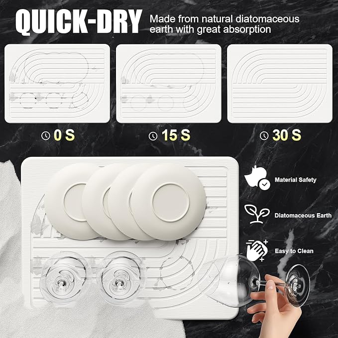 2-Pack Stone Dish Drying Mat for Kitchen Counter, Diatomaceous Earth Drying Mat - Image 3
