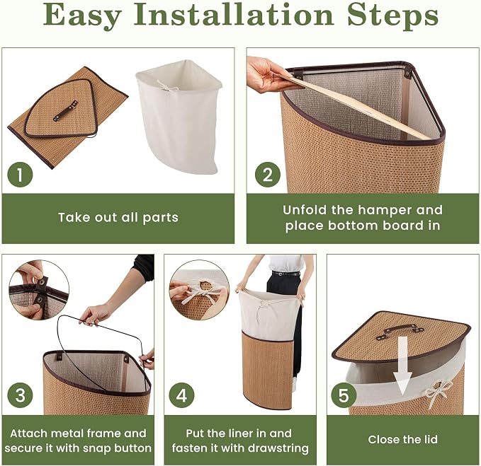 Julimoon Laundry Hamper with Lid, Bamboo Laundry Basket with Removable Liner - Image 7
