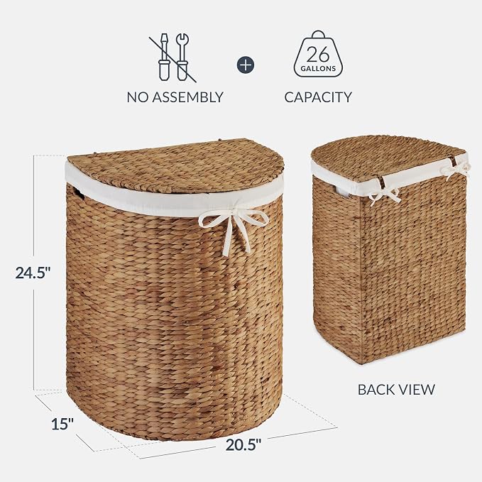 Best Choice Products Half Moon Laundry Hamper w/Lid, Woven Half Round Laundry - Image 2