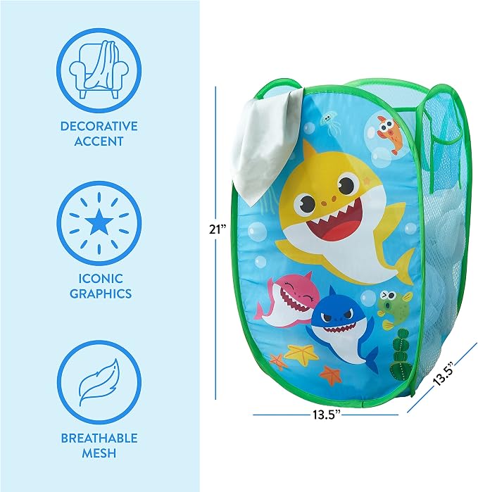 Baby Shark Pop-Up Hamper, Kids Laundry Storage Bin - Image 3