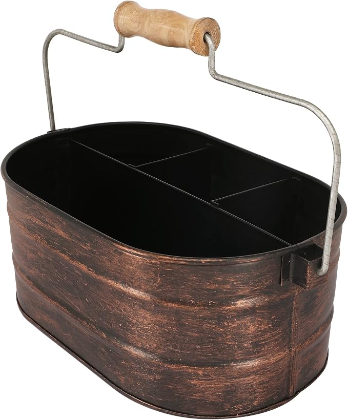 Galvanized Metal Caddy with 4 Compartments, Rustic Farmhouse Kitchen Indoor - Image 5
