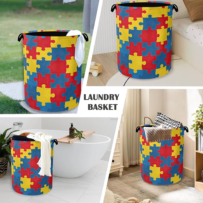 Colorful Puzzle Laundry Basket, Foldable - Image 4