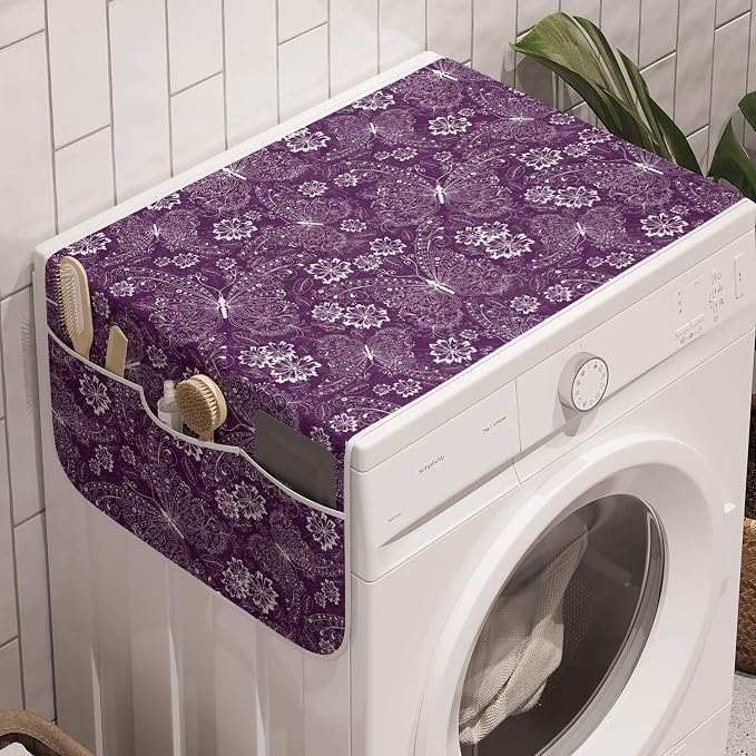 Ambesonne Plum Washing Machine Organizer, Floral Romantic Pattern by Ambesonne