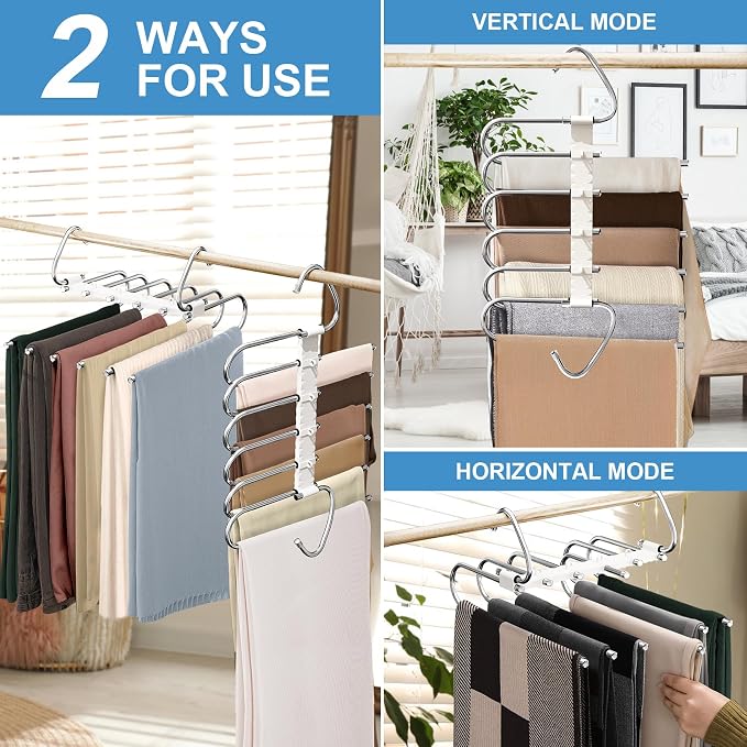 Upgrade 6 Layers Pants Hangers Space Saving, 2 Pack Non Slip Stainless Steel - Image 3
